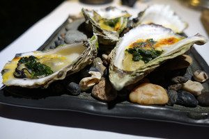 Whale Motor Inn & Restaurant Pic 3 - Grilled oysters with kina butter warrigul greens