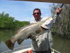 Anglers Choice Fishing Charters Pic 5 - Bruce had never caught a barramundi before then managed several barramundi over one metre A fantastic 5 day fishing charter