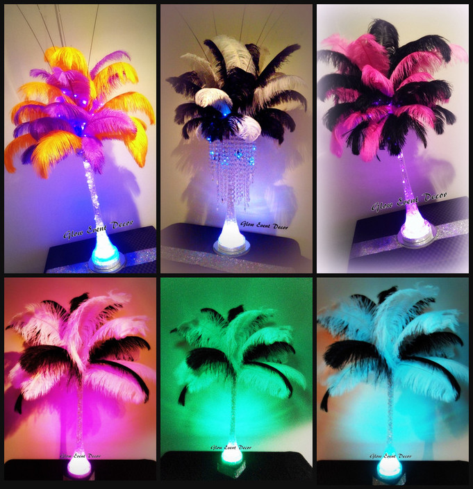 Glow Event Decor Pic 1 - Ostrich Feather table centrepieces with LED Eiffel tower vases available for hire Glow Event Decor