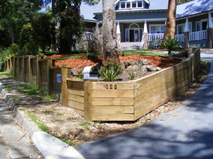 Northern Beaches Landscapes and Gardens Pic 2 - treated pine sleeper walls