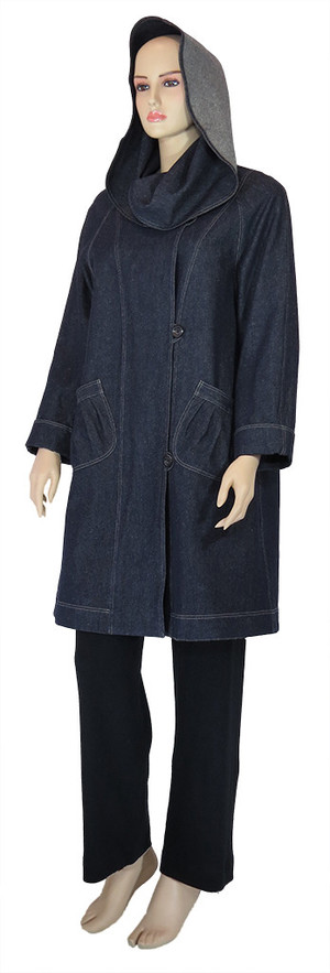 Zeega Pic 5 - Indigo dyed Hemp and Organic Cotton Denim coat Lined in pure cotton Blue Wrens Machine Washable