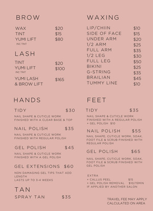 Emma Joy Mobile Beauty Therapist Pic 2 - Price list