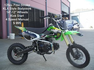 Bulk Bikes Pic 2 - 125cc Dirt Bike 995 KLX Style Bodywork 1412 Wheels Kick Start 4 Stroke 4 Speed Manual