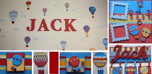 Ellory Lane Children's Crafts & Parties Pic 4 - Jacks Hot Air Baloon room features Bosco Bear Hot Air Balloon which Ellory Lane stocks and is complimented by matching Wooden letters clock door hanger wooden balloon motifs and coat racks All complimented by beautiful linen by Linens N things