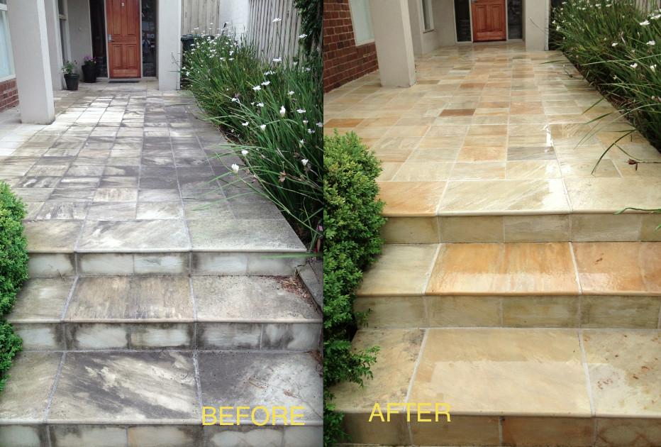 Prestige Restorations Pic 1 - Sandstone Before And After Pressure Washing