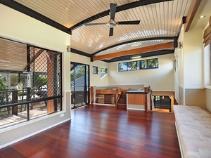 Queensland Lifestyle Patios Pic 5 - The Stratco Outback removed the need for a gyprock ceiling in this upper level extension Under the floor is the new double carport which we also concreted and stencil finished