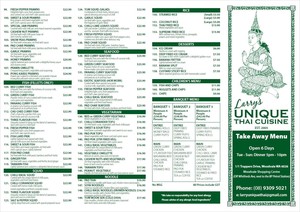 Unique Thai Cuisine Pic 2 - Takeaway menu front