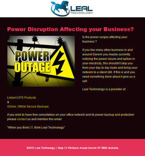 Leal Technology - IT Support Darwin Pic 2 - Power Protection from Leal Technology IT Support Darwin Leal Technology provides Liebert UPS solutions ranging from protection for a single computer all the way to fixed multiple Installations