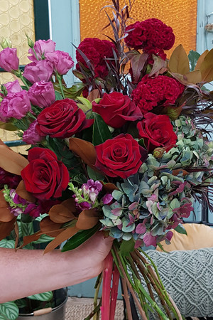 Posy & Twine Florist Pic 5 - Modern red rose bouquet with seasonal dusty pink blooms Perfect for anyone you love for anniversaries and other special occasions Posy Twine Florist can deliver to Telopea Oatlands Parramatta Carlingford and surrounding areas of Sydney