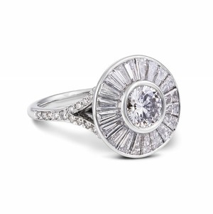 August & Pemberton Pic 4 - Art Deco Inspired Ring With Radiating Fan of Baguette Diamonds and Round Brilliant Cut diamonds