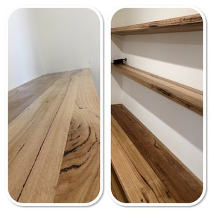 AJK Carpentry Pic 2 - Australian Oak Floating Timber Desk and Shelving installed by AJK Carpentry in Elsternwick