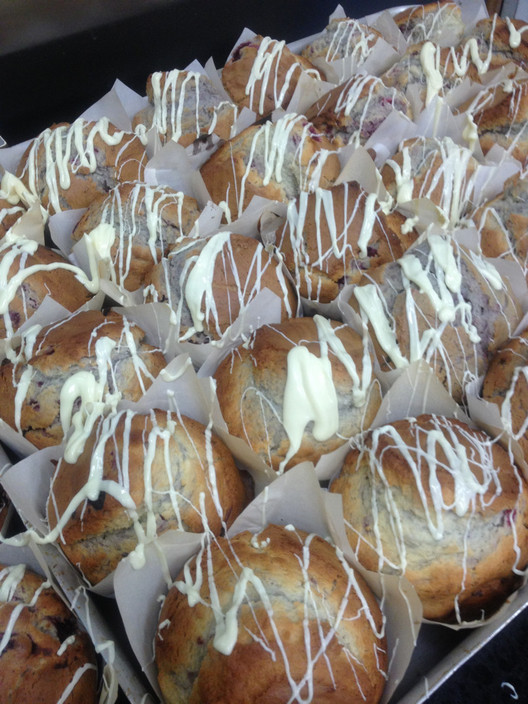 Biscottini Pic 1 - White choc and raspberry muffins straight from the oven