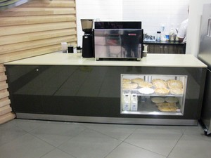 Trefco Fresh Food Displays Pic 2 - coffee bench with a custom made under bar built in