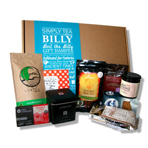 Billybox Gift Hampers Pic 2 - Our Billy Tea Hamper packed with Australian Organic Green and Bush Tea It is complimented with chocolate products and other delicious treats