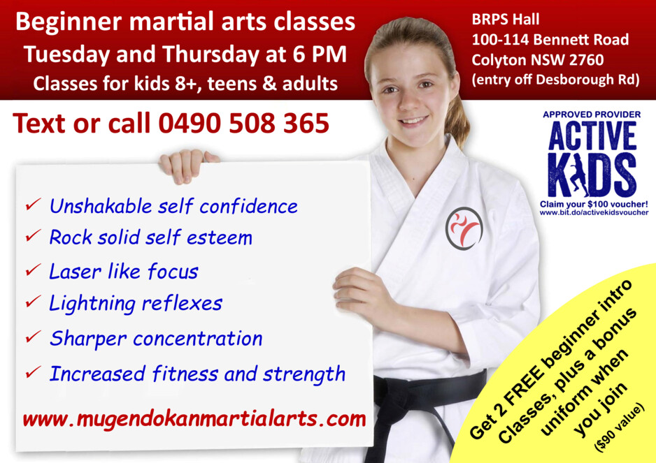 Mugendokan Martial Arts, Karate, Aikido & Judo Pic 1 - Get 2 FREE beginner intro classes and a bonus free uniform when you enrol in a program