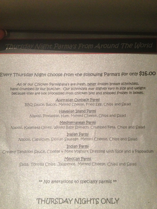 Mermaid Beach Surf Life Saving Club Pic 1 - Thursday Parma Menu