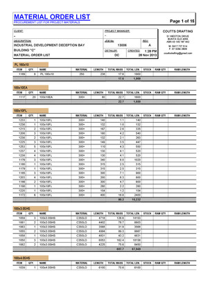 Coutts Drafting Pic 3 - Material Ordering List