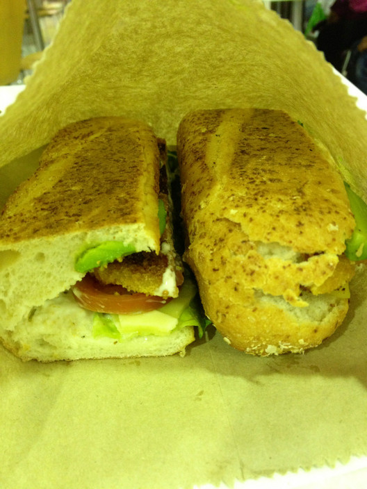 Sumo Salad Adelaide Pic 1 - Toasted Chicken Schnitzel Baguette with avocado tangy lemon mayo