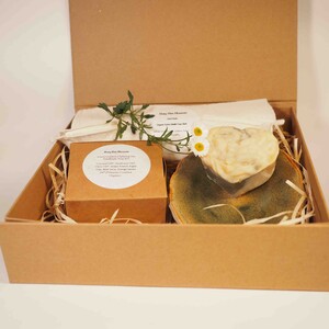 Busy Bee Blossom Pic 3 - Gift sets with ceramic soap dish Cleansing Bar Soap and soft cotton muslin face cloth Perfect for a special occasion gift idea All local handmade