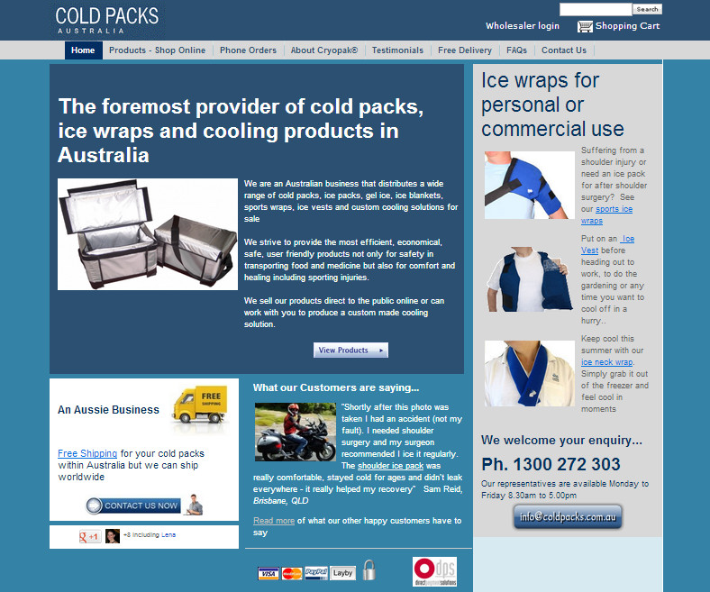 Cold Packs Australia Pic 1 - Easy to use website for online purchases of cold packs