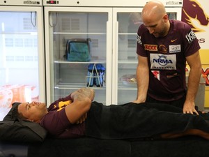 Recharge HQ Sports and Remedial Massage Wavell Heights Pic 4 - Rob working on Brisbane Broncos player Josh Hoffman