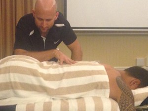 Recharge HQ Sports and Remedial Massage Wavell Heights Pic 5 - Rob working on Wallabies Fullback Israel Folau