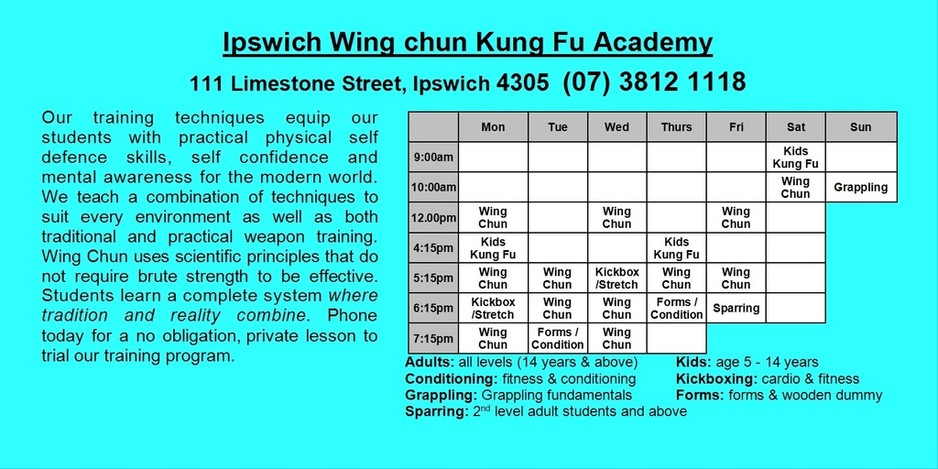 Ipswich Wing Chun Kung Fu Academy Pic 1 - Timetable starts 10Jan2015