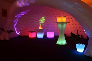 LED Glow illumination Pic 3 - Create an amazing party space with LED cubes illuminated pots for plants or bar tables with out glass tops all in this inflatable snail tent