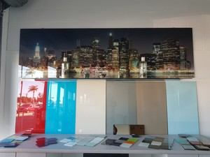 Ocean Glass and Glazing Pic 3 - A range of Glass SplashBacks on Display at our showroom in Mandurah