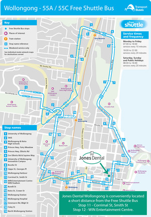 Jones Dental Pic 4 - Our Wollongong practice is located a short distance from the Free Shuttle Bus Stops 11 and 12 Please click on the image to view the Free Shuttle Bus Map