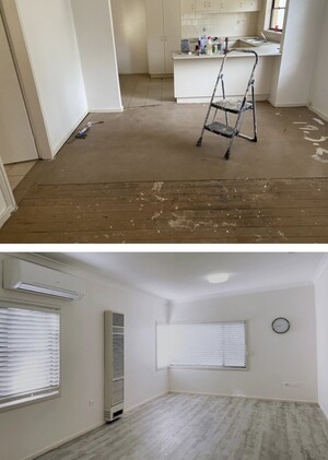 Jig Jag Floors Pic 3 - Before and after at a local rental property that suffered flood damage