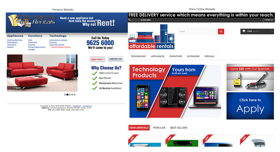 Shine Online Pic 1 - Shine Online Updated Affordable Rentals website from the left to the brand new one on the right