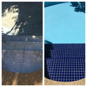 Wendts Pool and Spa Tiling Pic 3 - Before and after replacement of tiled steps 48x48 Navy Blue Tiles