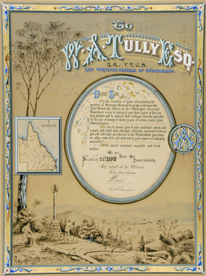 Qld Historical Services Pic 4 - Illuminated address presented to William Tully on his retirement as SurveyorGeneral of Queensland 1889