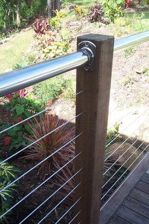 Splinters Quality Carpentry and Stainless Steel Balustrades Pic 4 - Stainless steel wire and top rail timber posts