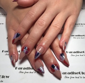 Paradise Glow Nails & Beauty Pic 3 - Stiletto Shaped Nails Multi colour nails Glitter nails Art Long Nails