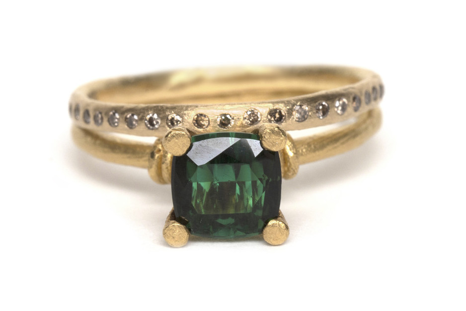 Suzi Zutic Jewels Pic 1 - Regal Green 18ct yellow gold tourmaline champagne diamonds