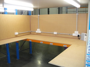 IJE Australia Pic 5 - Warehouse underracking workbenches with lighting Cat 6 data and power outlets