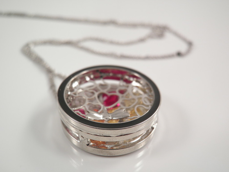 Little Treasure Box Pic 1 - Multi color crystal filled pendant necklace 18K white gold plated