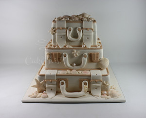 Cake This Pic 3 - Beach themed vintage suitcase wedding cake