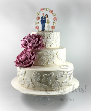 Cake This Pic 4 - Vintage lace wedding cake with sugar peonies