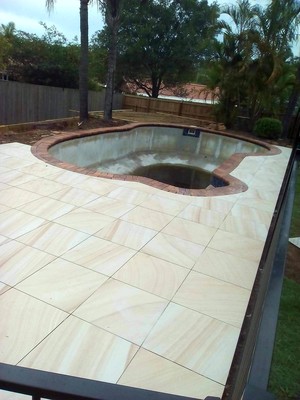 First Class Tilers Pic 5 - Sandstone look pool surround