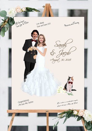 Bling and Bliss Pic 4 - WEDDING GUEST BOOK ALTERNATIVE with YOUR Faces cropped onto the cartoon bodies Wedding dressed MATCHED to YOUR DRESS