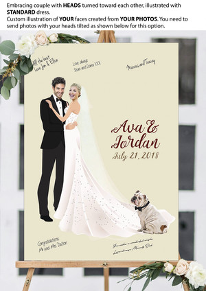 Bling and Bliss Pic 5 - WEDDING GUEST BOOK ALTERNATIVE with YOUR Faces cropped onto the cartoon bodies Wedding dressed MATCHED to YOUR DRESS