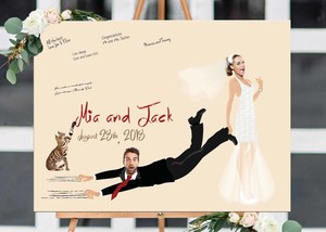 Bling and Bliss Pic 2 - WEDDING GUEST BOOK ALTERNATIVE with YOUR Faces cropped onto the cartoon bodies Wedding dressed MATCHED to YOUR DRESS BRIDE DRAGGING GROOM