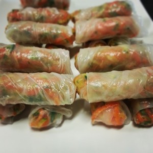 Delights Gourmet Food Pic 5 - Vegetable Filled Rice Paper Rolls with Satay Dipping Sauce Finger Food Menu