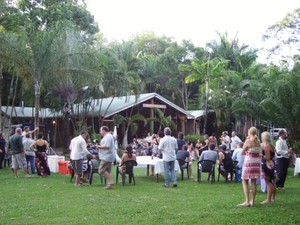 Haleys Cabins & Camping Bloomfield Pic 2 - Party outside restaurant