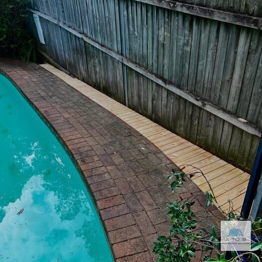 A to B Maintenance Solutions Pic 1 - Poolside perfection Just wrapped up this bespoke decking job A clean polished look that ties the space together perfectly Ready to turn your ideas into reality Were only one call away