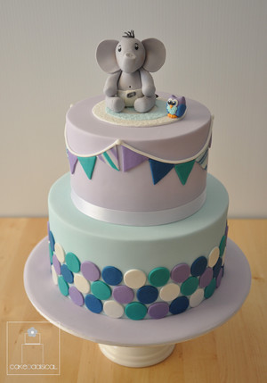 Cakeadaisical Pic 3 - Baby Elephant and owl baby shower cake