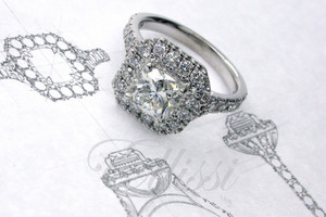 Ellissi Jewellery Pic 2 - Cushion Brilliant Cut Diamond in a halo cluster ring in 18ct white gold